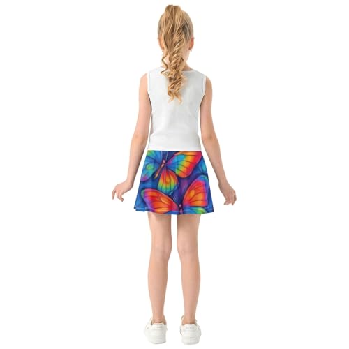 Athletic Shorts for Girls Skorts Tennis Skirts for Kids Rainbow Pleated Psychedelic Butterflies Red Blue 3t4