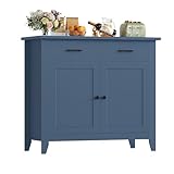 HOCSOK Credenza Armadio da Cucina con 2 Cassetti, Mobiletto Portaoggetti con Ripiani Regolabili, Armadio di Stoccaggio in Legno, 82x40x91cm (Blu)