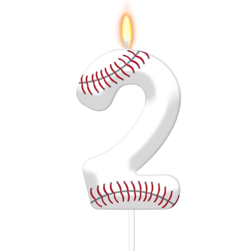 Baseball Birthday Candles, Baseball Number 2 Candle Cake Topper for Birthday Party Cake Decoration, Reunions Theme Party Supplies