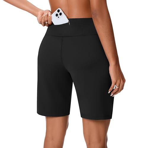 Bermuda Shorts for Women with Zipper Pocket Womens High Waisted Long Shorts for Running Workout Athletic2