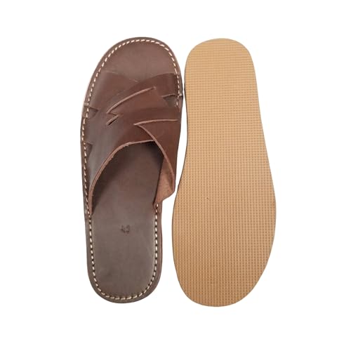 Mules homme marron en cuir véritable avec semelle souple