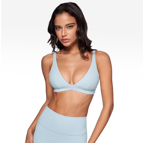 Image of INGIA Deep V-Neck Sports Bra Padded U Back Yoga Workout Bra | Low Impact, Fitness, Yoga, Wireless, Workout, Contour, Crop Top, for Women