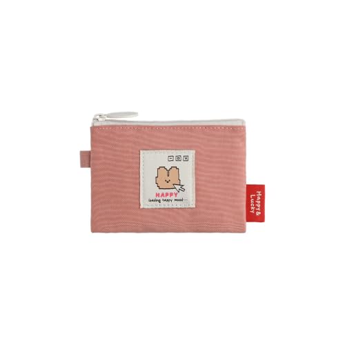 Image of Monolike Happy and Lucky Card Case, Pink - Small Nylon Pouch, Portable Keychain Coin Purse, Waterproof Card Sleeve, Compact Daily Organizer Case