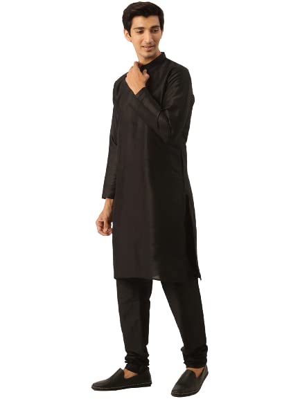 Image of SOJANYA (Since 1958 Men's Silk Blend Black Kurta Pyjama & Sherwani Set