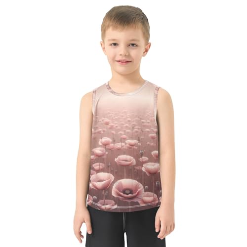 susiyo Pink Poppy Flowers Field Boys Sleeveless Tank Top Girls Athletic T Shirt2