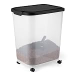 Amazon Basics Pet Food Storage, Container with Wheels and Scoop Airtight Dog Food Storage Container, BPA-Free, 22.6 kg (52L), Transparent and Black, for Dog or Cat Food