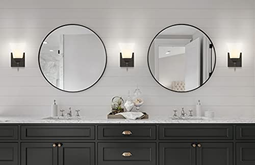 Image of JONATHAN Y 5 inch Oil Rubbed Bronze 1-Light Modern Cottage LED Vanity Light Wall Sconce, Farmhouse Wall Lamp for Bathroom Mirror Kitchen, White Glass Shade, LED Bulb Included JYL7522A