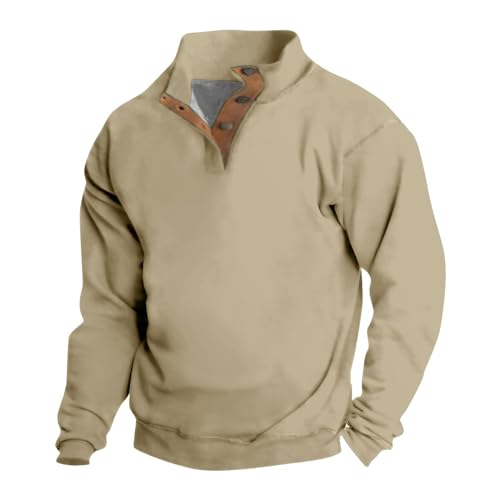 Men's Vintage Sweatshirts Henley Neck Button Long Sleeve Patchwork Pullover Sweater Outdoor Casual Clothes