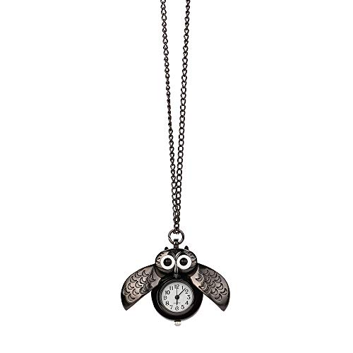 Montre analogique avec pendentif long collier diapositive rétro hibou montre homme pas cher montres pour femmes, Noir , taille unique