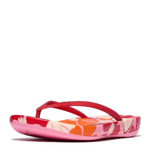 Image of FitFlop Womens iQushion Rubber Flip-Flops with Contoured Footbed for Walking, Lightweight Ergonomic Flip Flop Sandals with Arch Support and Foot Impact Pillows
