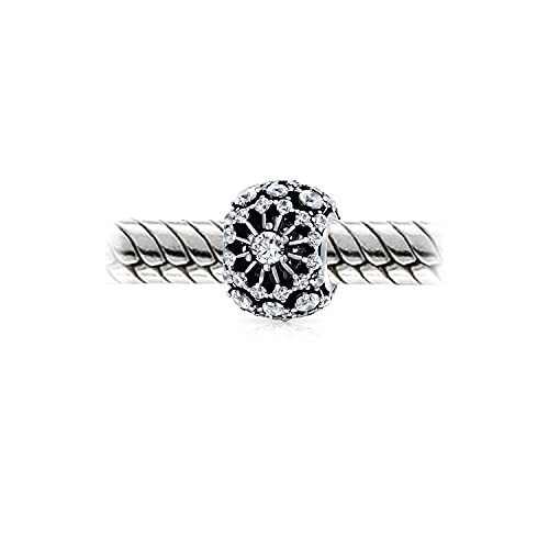 White Crystal Filigree Spacer Barrel Charm Bead For Women .925 Sterling Silver Fits European Bracelet #TOP1