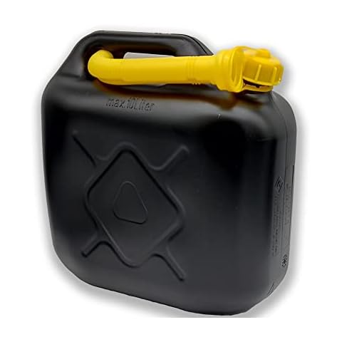 OrionMart 10L Jerry Can Plastic Black Petrol Can with Spout | Assorted Capacity Fuel/Diesel Can and Funnel for Storing Transfer and Emergencies - Backup Container to Carry Anywhere (10L) Cover