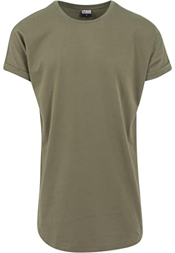 Urban Classics Herren T-Shirt Long Shaped Turnup Tee, lässiges T-Shirt für Männer, in langem Schnitt, erhältlich in vielen Farben, Olive, XXL
