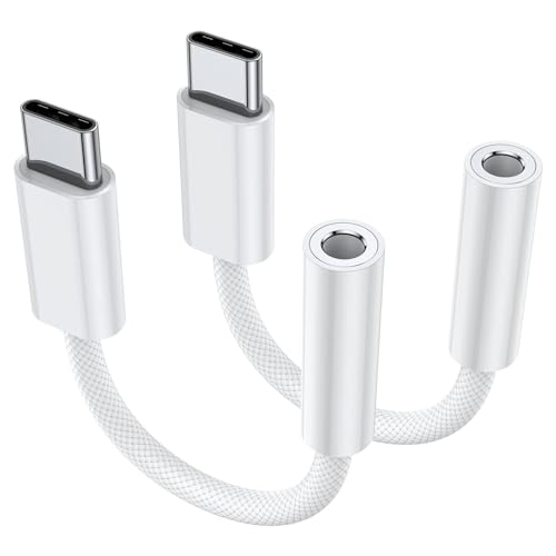 USB C to 3.5 mm Headphone Jack Adapter, 2-Pack Type C Aux Audio Dongle Cable Cord Compatible with iPhone 15/15 Plus/15 Pro/Pro Max, iPad Pro, Samsung Galaxy S23/S23/S22/S21Ultra, Note20, MacBook