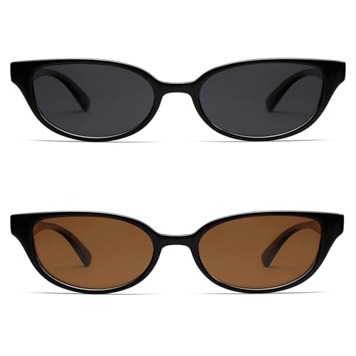 Image of VANLINKER Retro Semi Oval Polarized Sunglasses for Women Men Trendy Small 90s Style Vintage Narrow Rectangle Frame VL9833