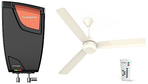 Image of Crompton Gracee 5-L Instant Water Heater (Geyser), Wall Mounting & Crompton Energion Cromair 1200mm (48 inch) BLDC Ceiling Fan High Speed 5S 28W Energy Efficient with Remote (Ivory)