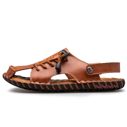 Men's Casual Closed Toe Adjustable Leather Sandals Handmade Fisherman Beach Sandals2