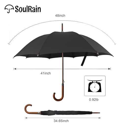 Soulrain XS-WOOD J 48 Inch Arc Classic Wood Handle Umbrella Auto Open Windproof Clear Unbreakable Stick Rain Umbrella  thumb #3