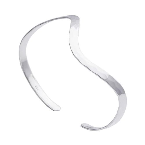 Silverly Hammered Sterling Silver Bangles for Women Solid 925 - Adjustable Silver Bracelet - Curved Wavy Cuff Bracelets - Contemporary Jewelry - Adjustable Silver Bangle for Ladies2