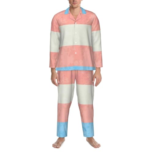 Transgender Pride Flag With Texture Mens Pajamas Set Button Down Sleepwear Set Long Sleeve Loungewear With Pockets