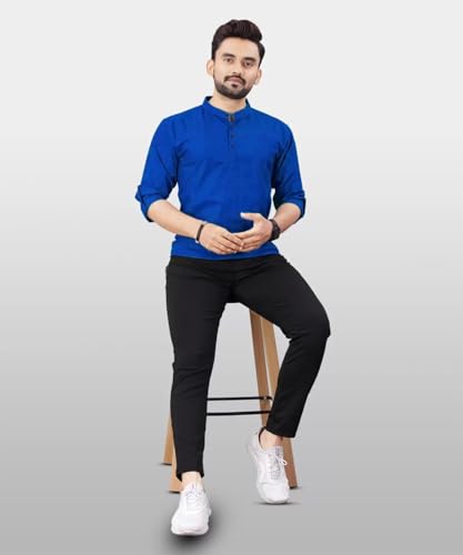 Image of DEEMOON Men's Regular Fit Solid Sprad Collar Casual Shirt with a Trendy Mandarin Collar Crafted from a Premium Cotton Blend