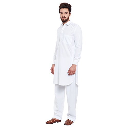 Image of SOJANYA (Since 1958 Men's Soft & Comfortable Cotton Blend Solid Pathani Set-Perfect for Eid & Holi Celebrations