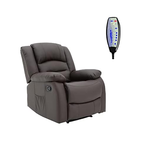 COZYBRITE Recliner Chair Reclining Armchair with Massage Heating Rocking Side Pockets PU Leather - 8198 Manual (Brown) Cover