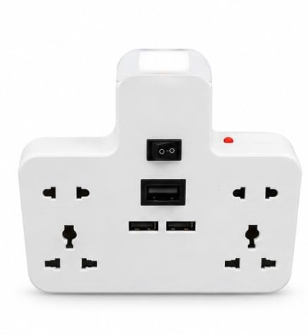Universal Multi Plug Adapter with 2 USB Charging Ports & LED Night Lamp | 3 Pin International Travel Socket | Multi Socket Extension Converter for Mobile, Laptop & Home Appliances | White-image-24
