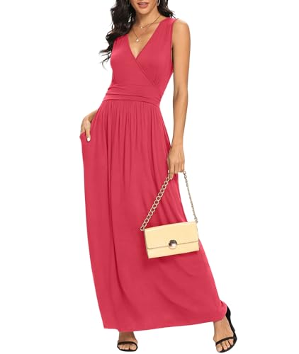 Image of LILBETTER Women Sleeveless Deep V Neck Loose Plain Long Maxi Casual Dress