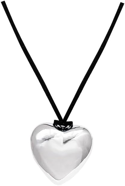 Chunky Silver Heart Pendant Necklace with Black Cord – Bold Statement Jewelry for Women