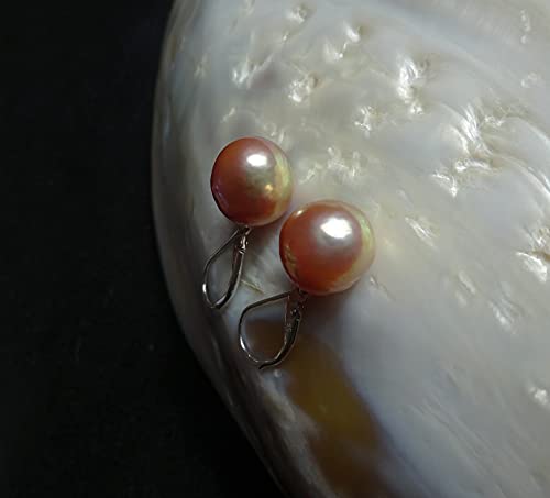 Grosse perle de culture d'eau douce boucles d'oreilles dormeuses lavande reflet vert