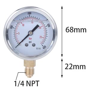 Manometer Wasser 1/4BSP Y60 Hochgenaues Ölgefülltes Manometer 0-25 bar 0-400 psi für Maschinen Erdöl Chemische Industrie