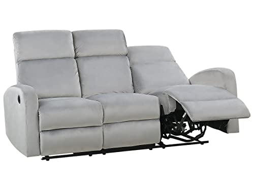 Elektrisch verstellbares 3-Sitzer Sofa Samt grau Relaxfunktion Modern...