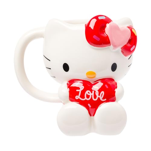 Silver Buffalo Sanrio Hello Kitty Holding Love Heart Ceramic 3D Sculpted Mug, 20 Ounces