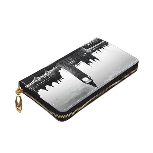(London) Faux Leather Wallet Long Clutch Zipper Purse Card Holder Travel Coins Cash Organizer Phone Pocket 7.48 x 4.13 x 0.9 inches3