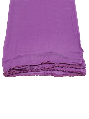 Image of Miraan Solid Pure Cotton Dupatta with Pom Pom Border, 2.25 meters length (DUPCOTTON)