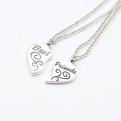 Mnyixsi 2Pcs Sterling Silver Best Friends Necklace, Two Souls One Heart Matching Necklaces for Couples BFF, Love Heart Matching Necklaces for Couples Valentine's Day Gift Jewelry Family2
