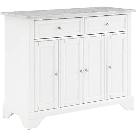 Crosley Furniture Avery Rolling Kitchen Island Storage Cart with Shelves, Microwave Stand, Coffee Bar, Distressed White Cover