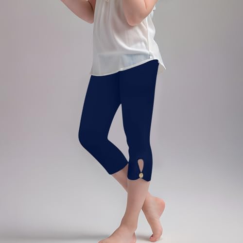 Girls' 𝐂apri Leggings Kids Cropped 𝐂apri Leggings Summer Basic School Sports Dance Soft Workout (Navy, 13-14 Years)2