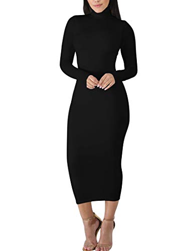 BORIFLORS Women's Sexy Basic Long Sleeve Turtleneck Bodycon Party Long Pencil Dress4