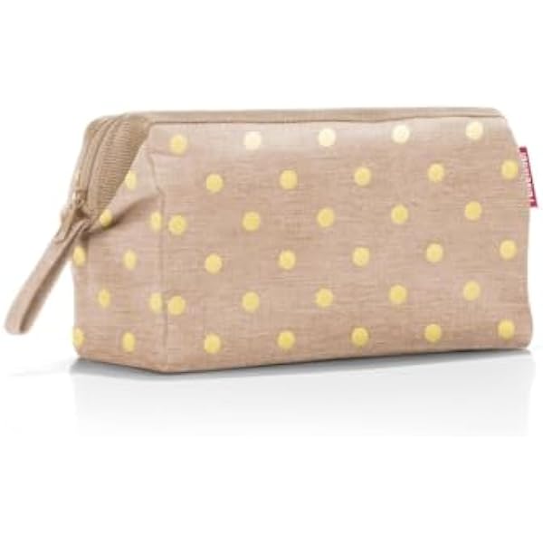 reisenthel travelcosmetic metallic dots coffee - mocna i praktyczna podróżna kosmetyczka, pasek na rękę, materiał hydrofobowy