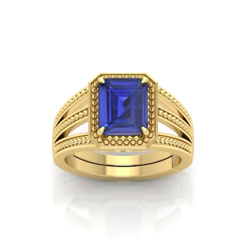 Bague en saphir bleu naturel plaqué or, cadeau idéal mixte 11 carats