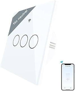 MoesGo No Neutral Wire WiFi Smart Touch Wall Light Switch, Single Live Wire Smart Home Alexa Wireless Remote Switch Compatible with Smart Life Tuya App Alexa and Google Home White, Timer 1 Way