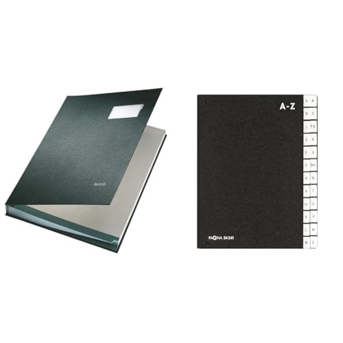 Leitz 57000195 Unterschriftsmappe (Polypropylen, A4, 20 Fächer) schwarz & Pagna Pultordner Classic (Pultmappe, 24 Fächer, A-Z) schwarz