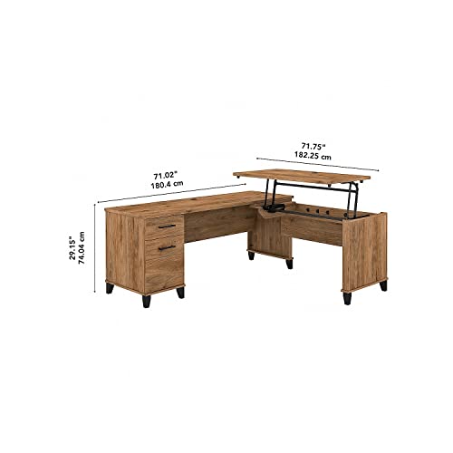 Bush Furniture Somerset 3 Position Sit To Stand L Shaped Desk, 72W, Fresh Walnut #TOP2