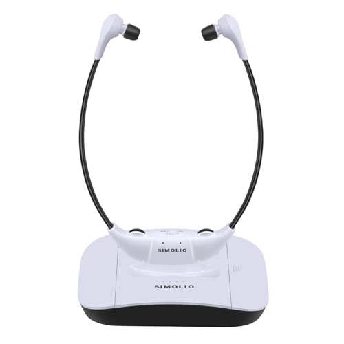SIMOLIO SM824D1 - Cuffie wireless digitali per TV con cuffie ottiche e digitali wireless, controllo bilanciamento e tono, controllo volume, batteria di ricambio, 30 m, versione base