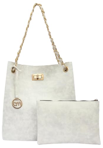 Image of Bagsy Malone Bucket Shaped Tote Bag-Set of 2 | Handcrafted Side Tote Bag and Handbag for Office and College (Croco Grey)