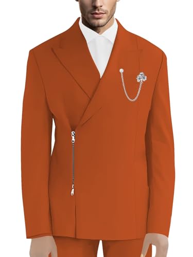 Mens Suit 2 Piece Slim Fit Suits for Men Business Casual Tuxedo Suit with Zipper for Wedding Prom Party - Main Image