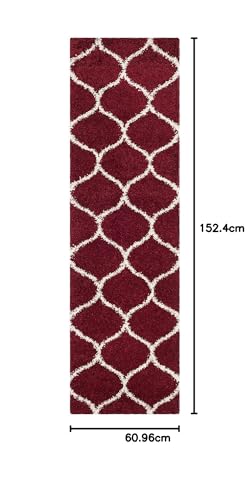 Image of Handwoven Microfibre 3D Rug for Living Room (Red & Ivory Moraccan, 2 X 5 Feet (Runner), Microfibre)