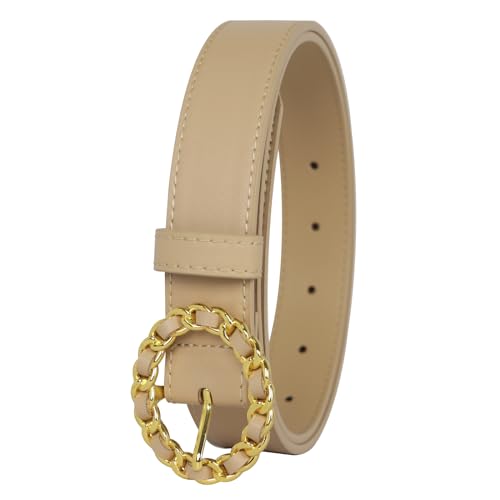 Image of Women's Fashion Classic Metal Buckle Leather Belt with Jeans Dress